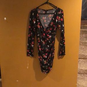 Black long sleeve flowered dress